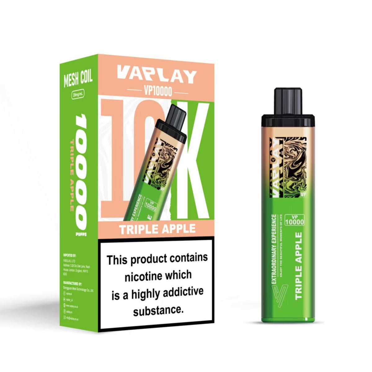 Vaplay VP10000 Prefilled Pod Vape Kit Box of 5 - Triple Apple 