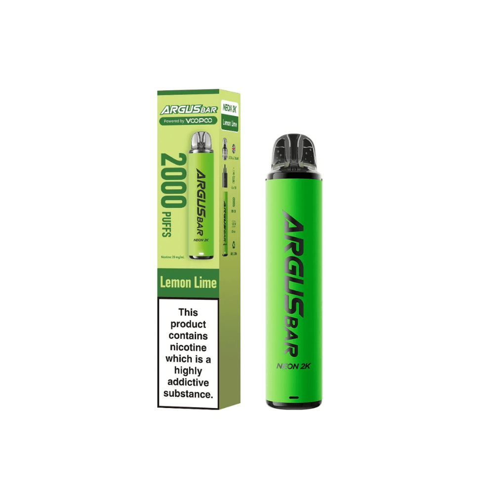 Image Of Voopoo Argus Bar Neon 2K Pre-filled Kit Box of 10-With Flavour Lemon Lime