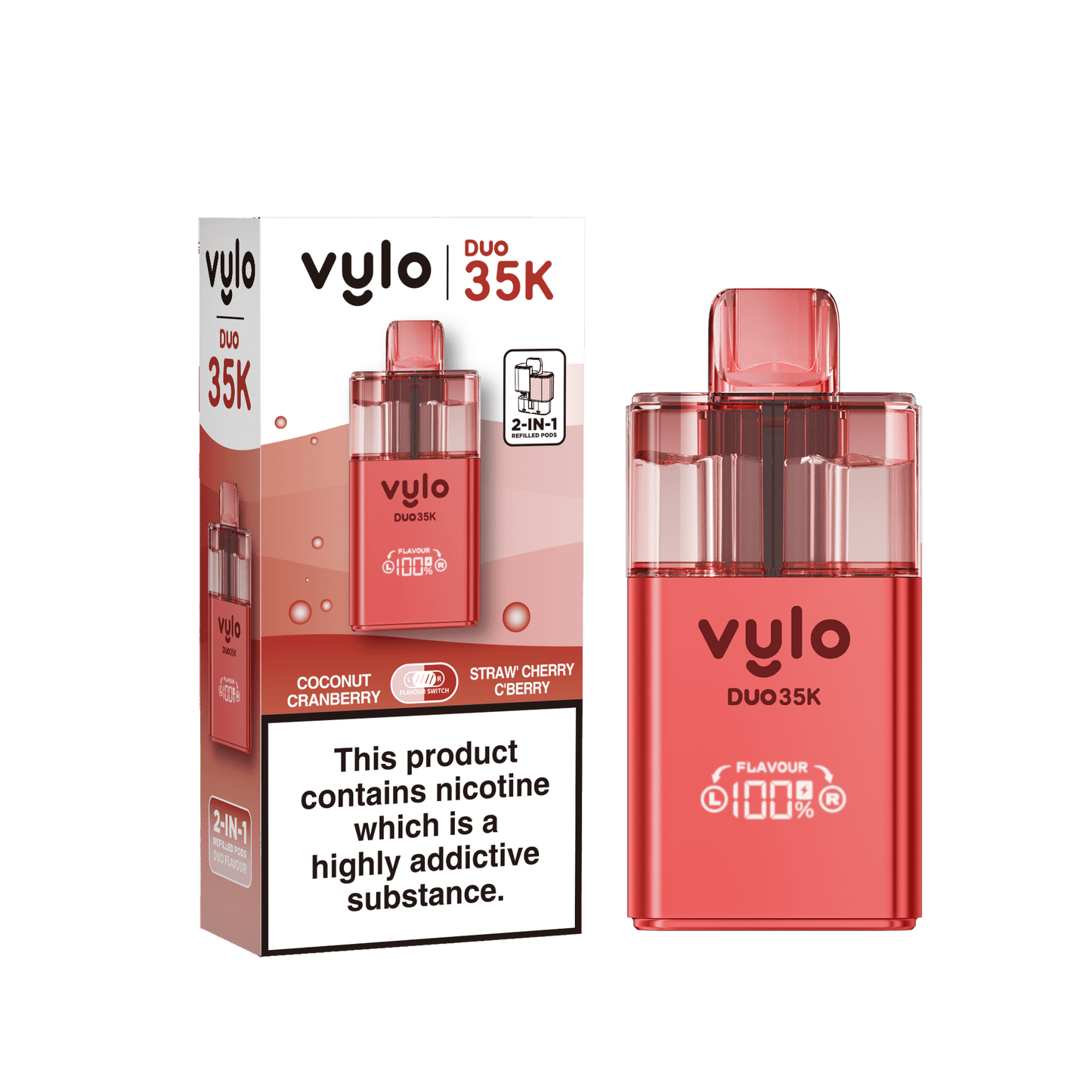 Vylo Duo 35k Prefilled 2 in 1 Pod Vape Box of 5 - Coconut Cranberry & Straw Cherry Cranberry Flavour