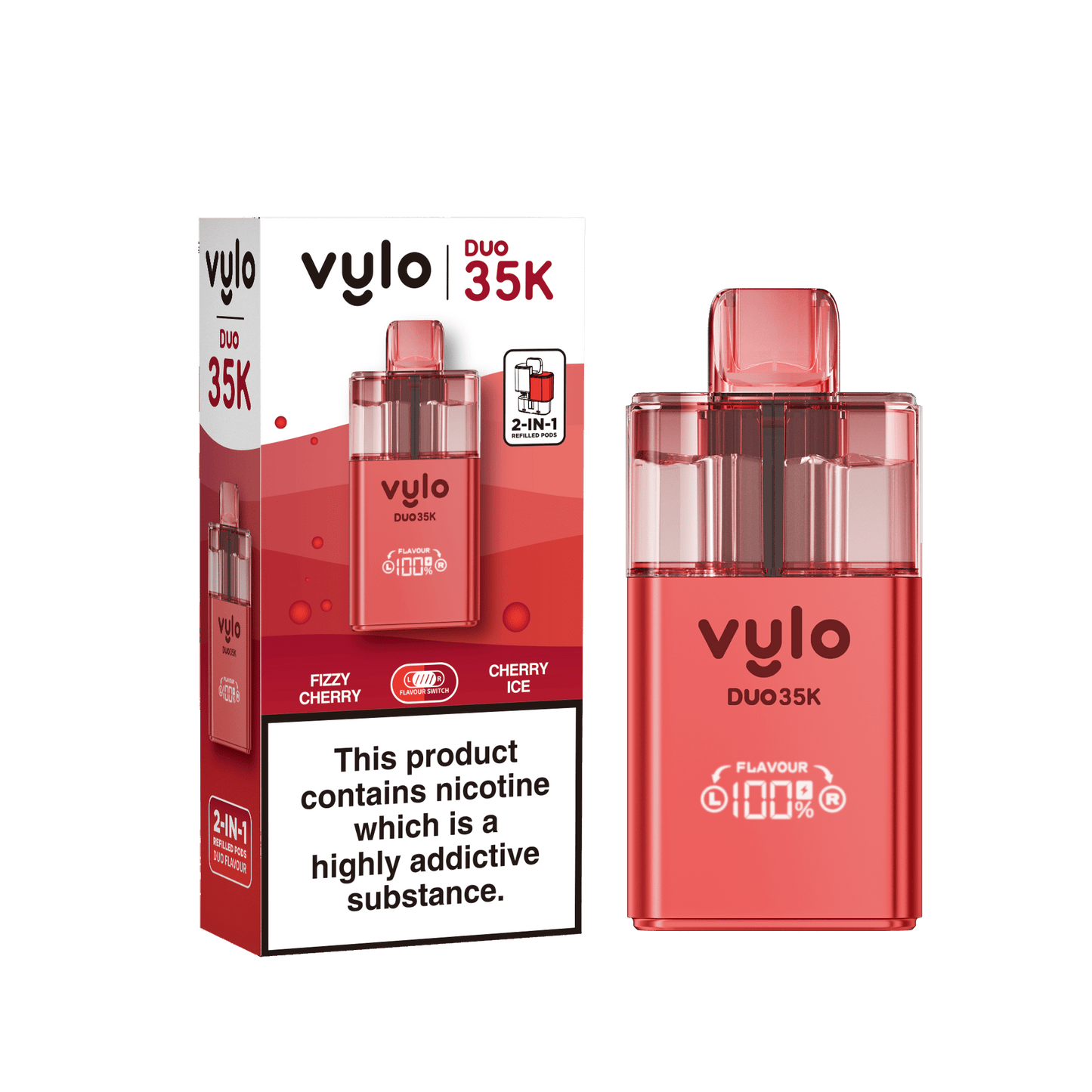 Vylo Duo 35k Prefilled 2 in 1 Pod Vape Box of 5 - Fizzy Cherry & Cherry Ice Flavour