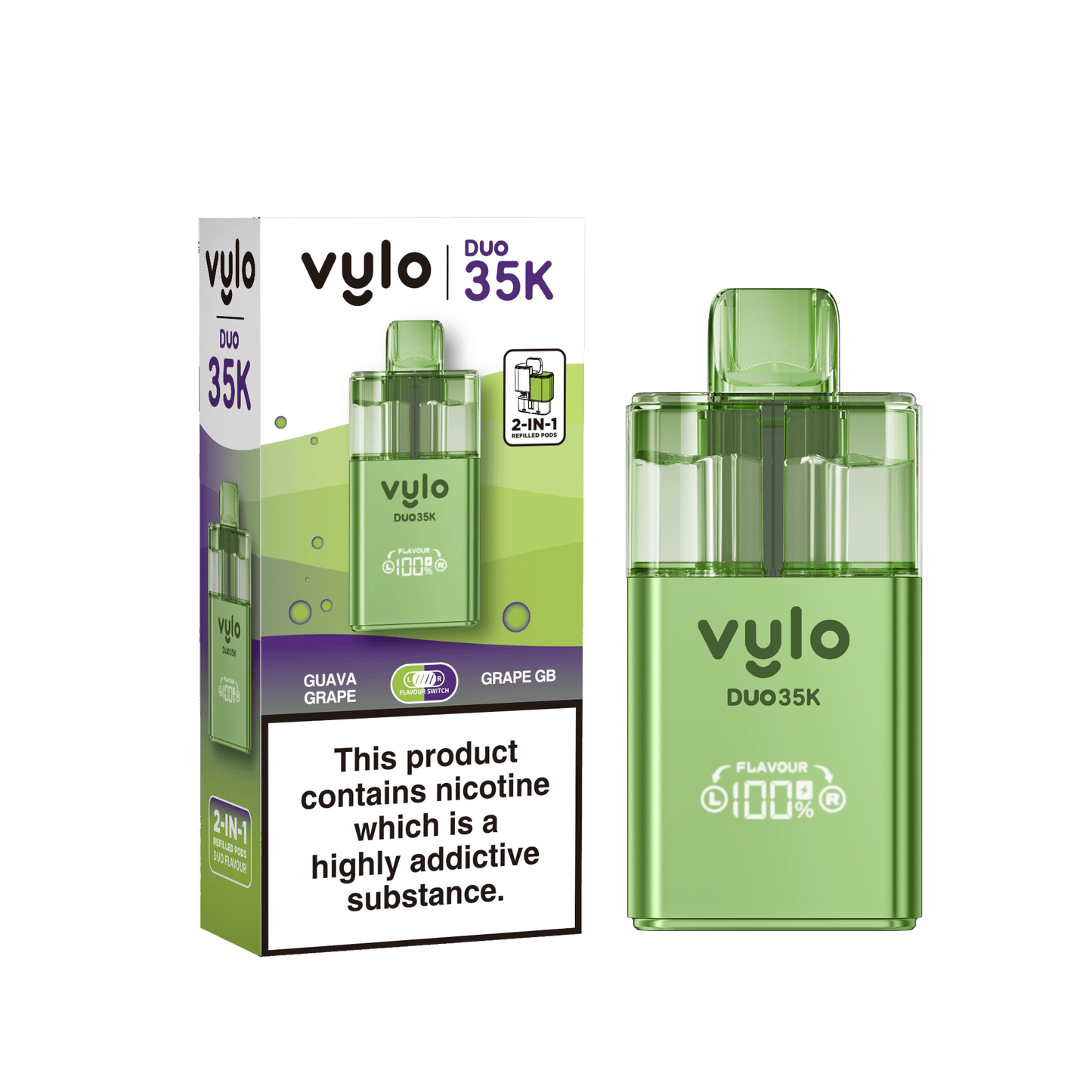 Vylo Duo 35k Prefilled 2 in 1 Pod Vape Box of 5 - Available In Guava Grape & Grape GB 
