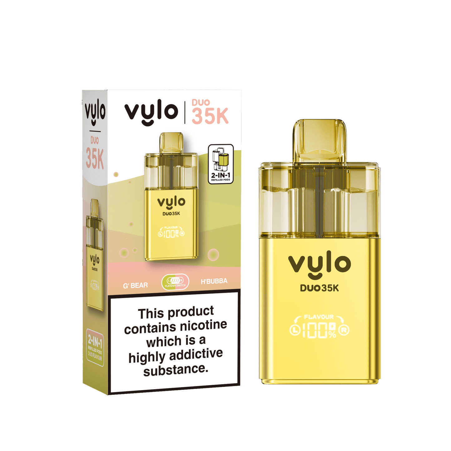 Vylo Duo 35k Prefilled 2 in 1 Pod Vape Box of 5 - Available In Gummy Bear & Hubba Bubba 