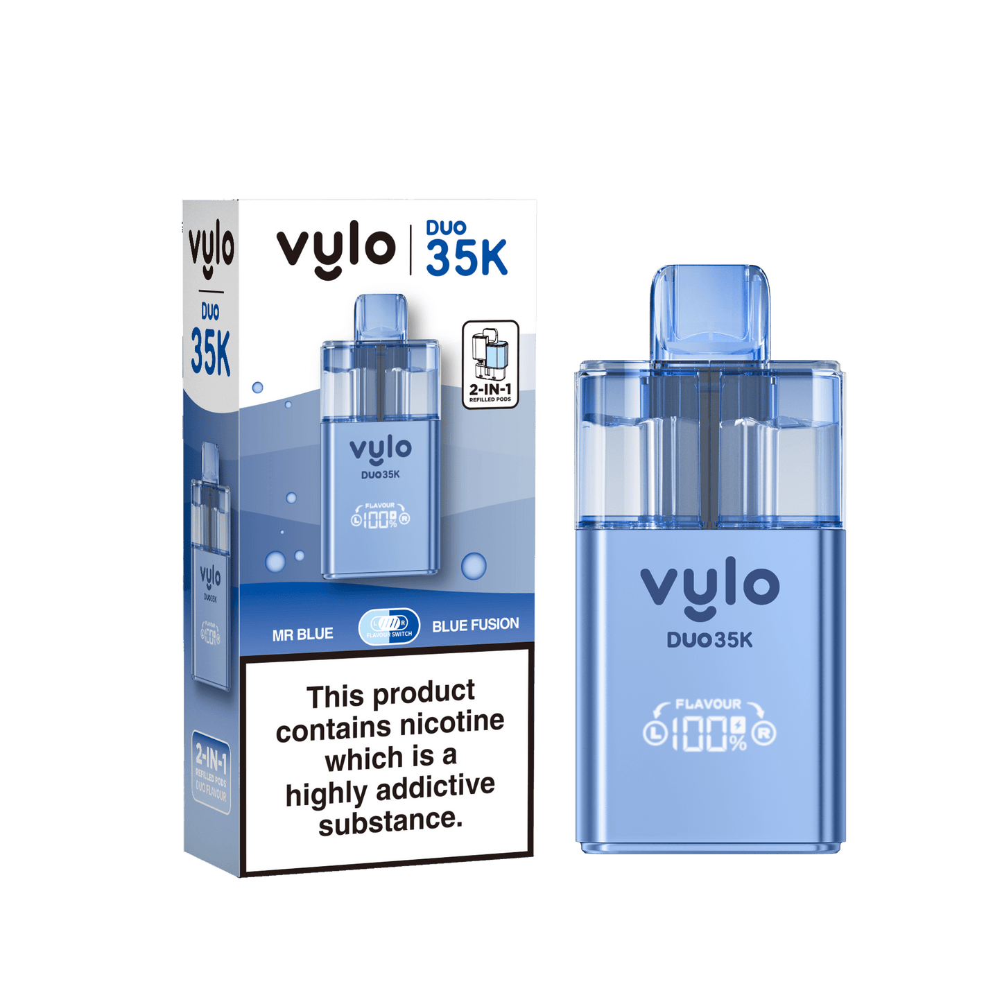 Vylo Duo 35k Prefilled 2 in 1 Pod Vape Box of 5 - Available In Mr Blue & Blue Fusion 