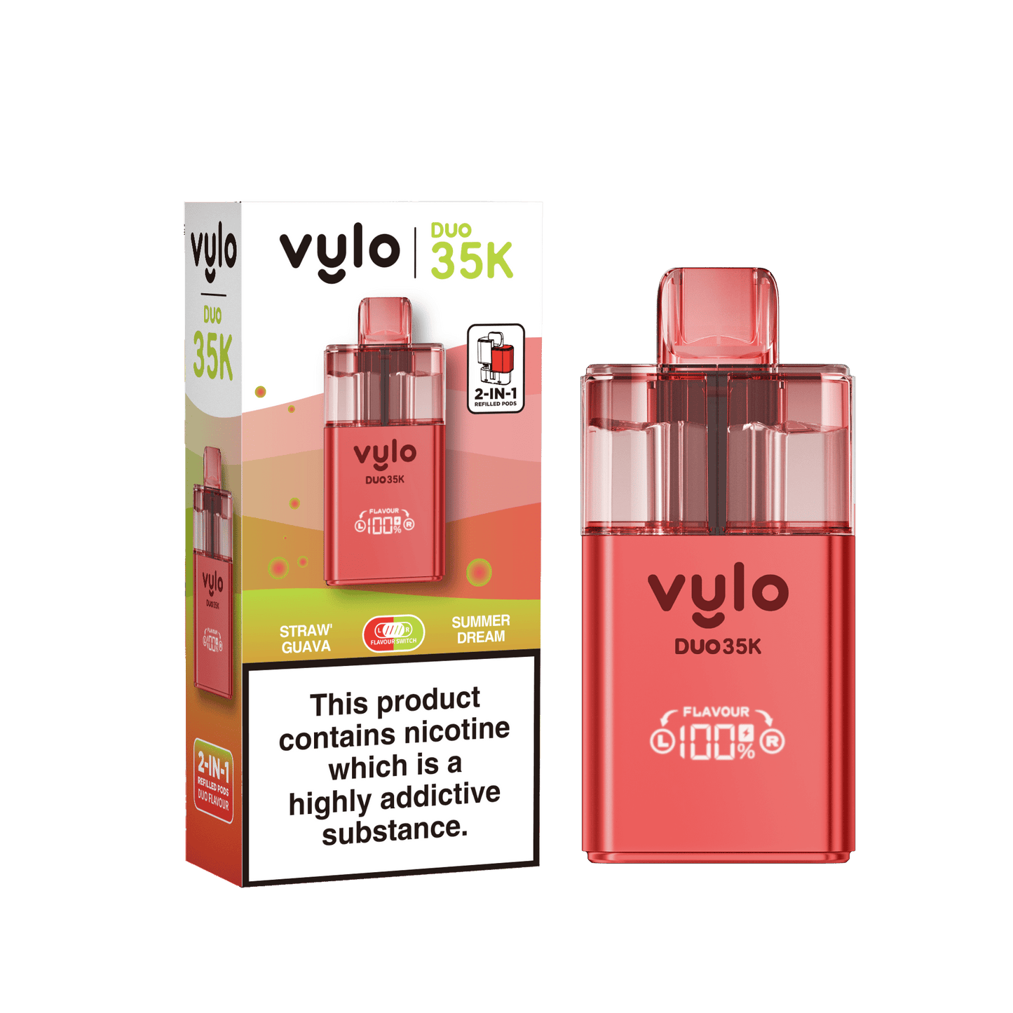 Vylo Duo 35k Prefilled 2 in 1 Pod Vape Box of 5 - Available In Straw Guava & Summer Dream