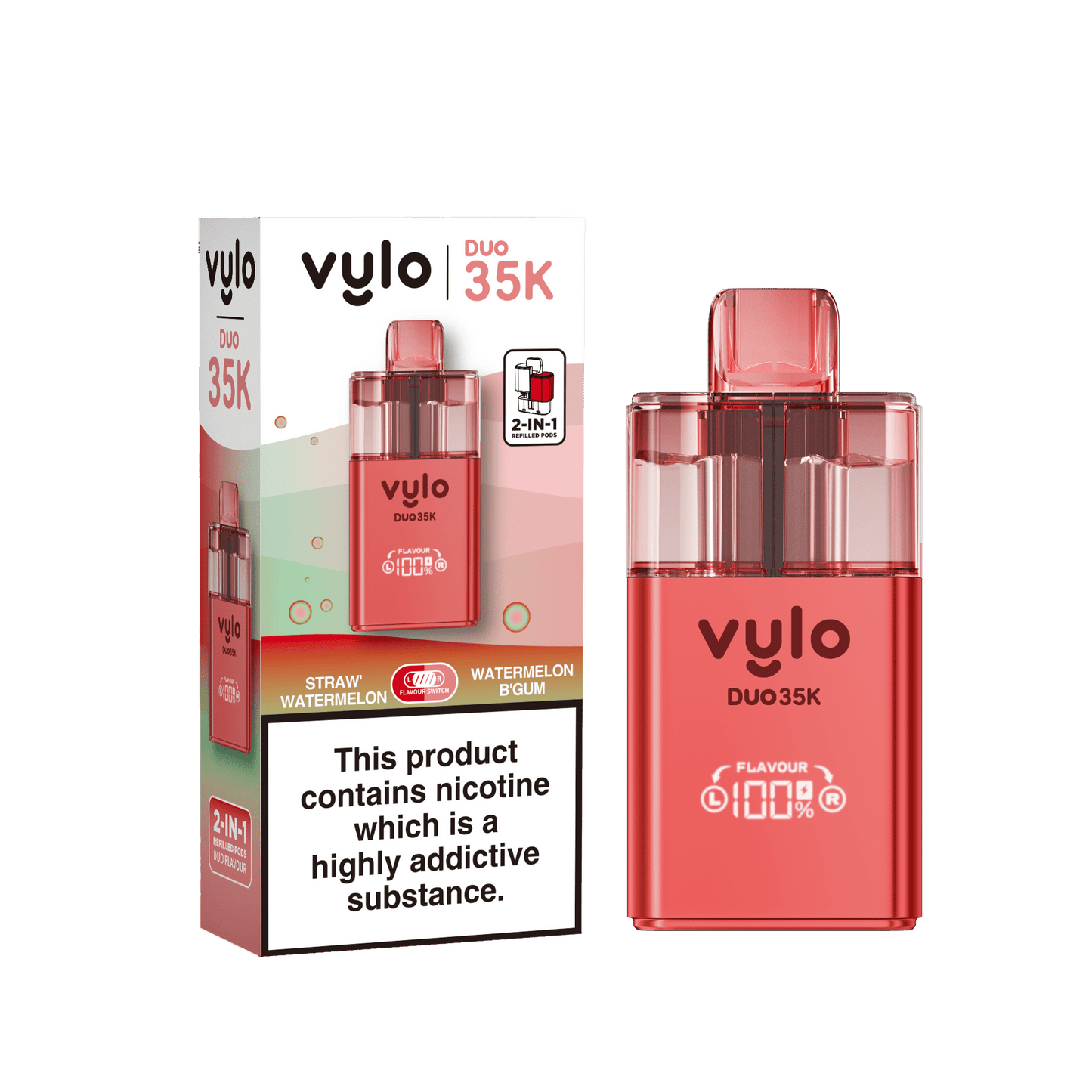 Vylo Duo 35k Prefilled 2 in 1 Pod Vape Box of 5 - Available In Straw Watermelon & Watermelon B Gum 