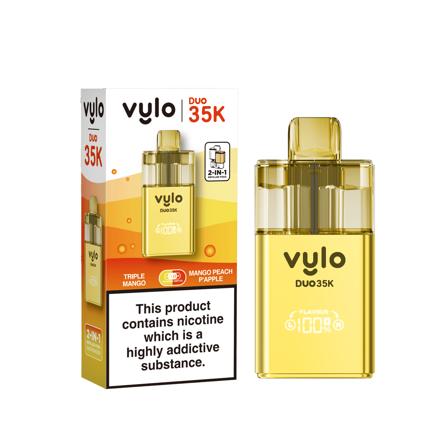 Vylo Duo 35k Prefilled 2 in 1 Pod Vape Box of 5 - Triple Mango & Mango Peach Pineapple Flavour